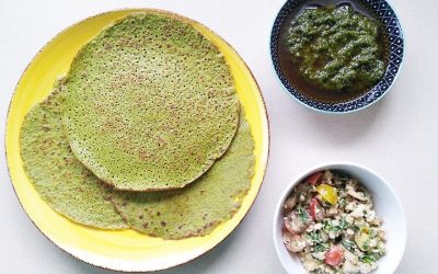 Crepes verdes con vegetales y queso feta